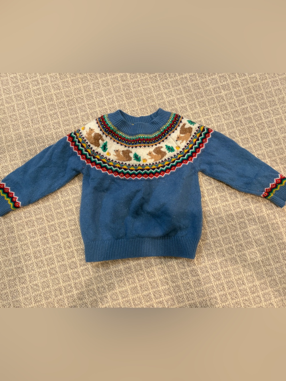 Mini Boden Light Blue Fair Isle Knit Sweater with Yellow Trim